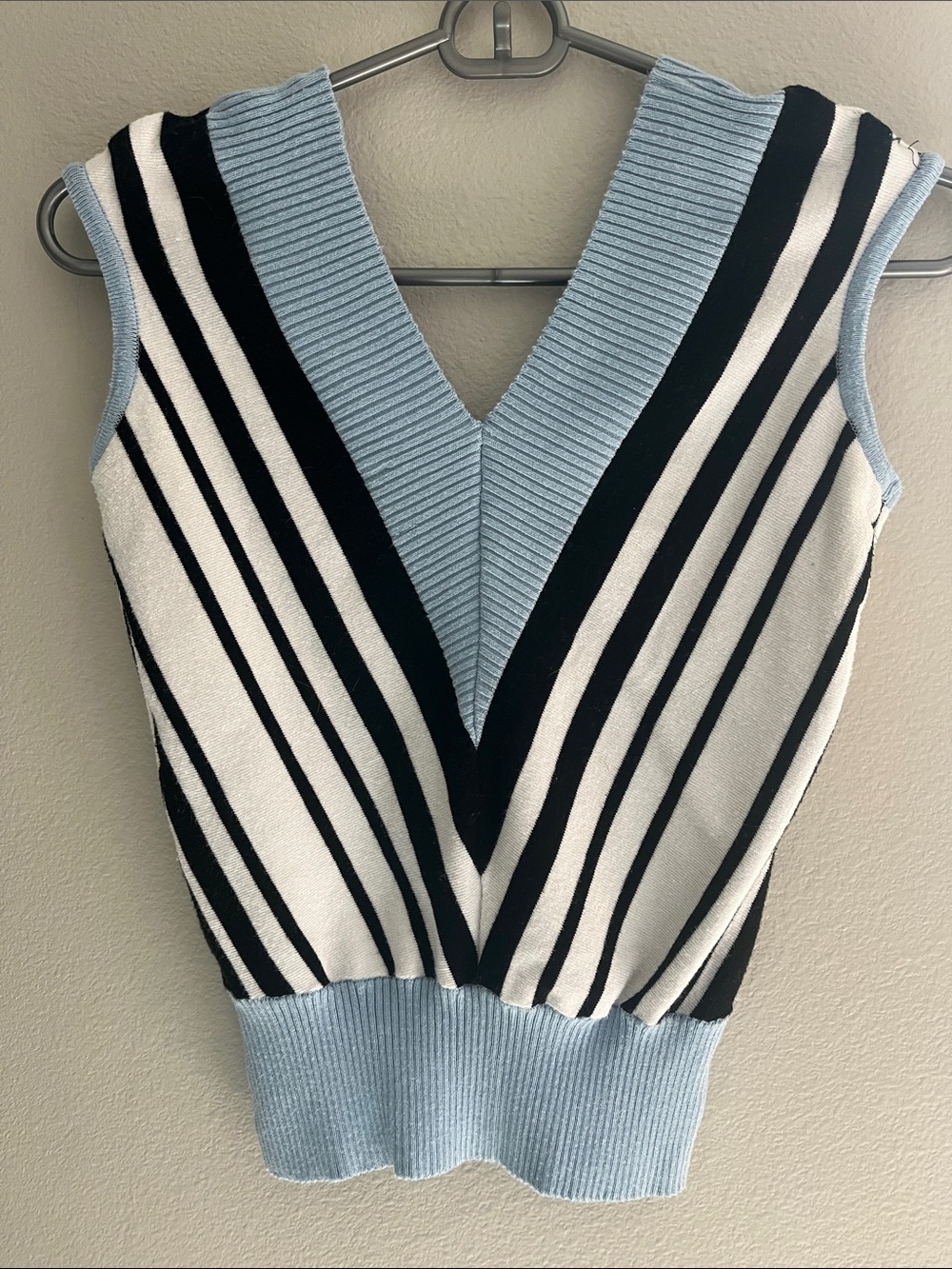 Y2K Arden B. Light Blue with Black and White Stripe Sweater Vest